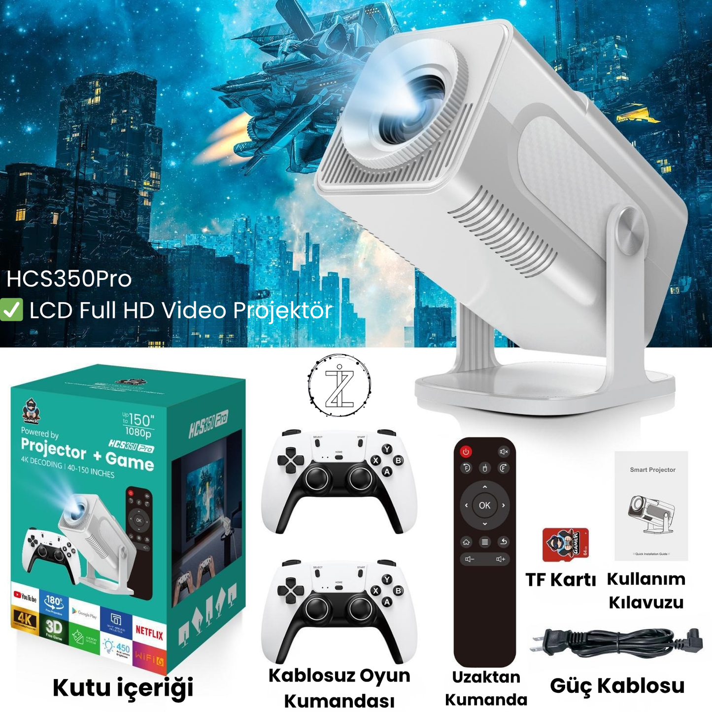 4K Akıllı Sinema & Oyun Projektörü - Zevkizi™